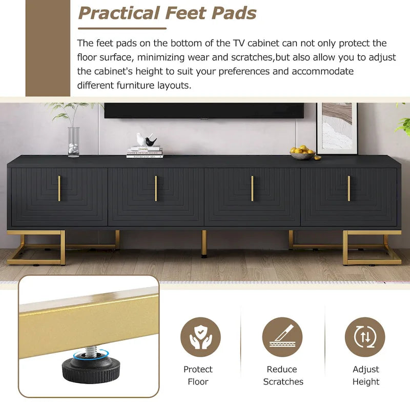 Mobile TV nero e dorato da 70.8 con maniglie e ante dorate per TV da 80