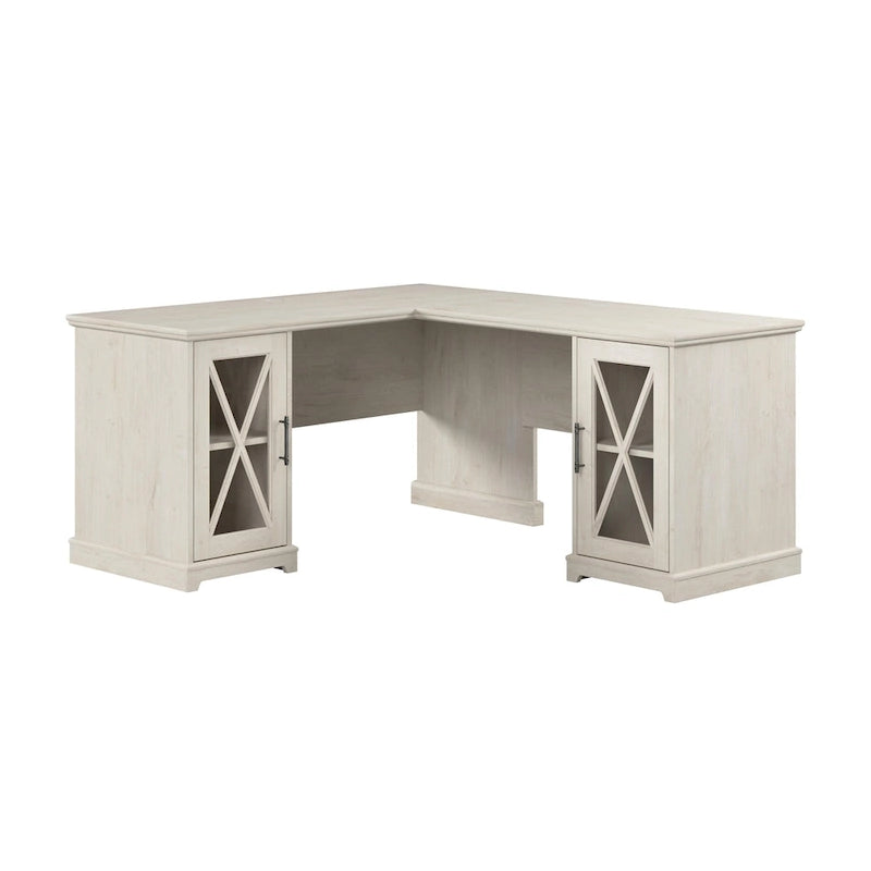 Farmhouse L-Shaped Desk with Storage Cabinets