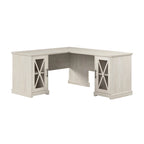 Farmhouse L-Shaped Desk with Storage Cabinets