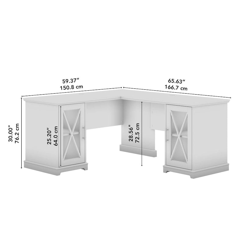 Farmhouse L-Shaped Desk with Storage Cabinets