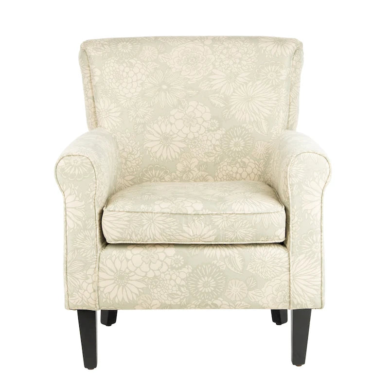 Grey Upholstered Club Chair with Black Wood Legs