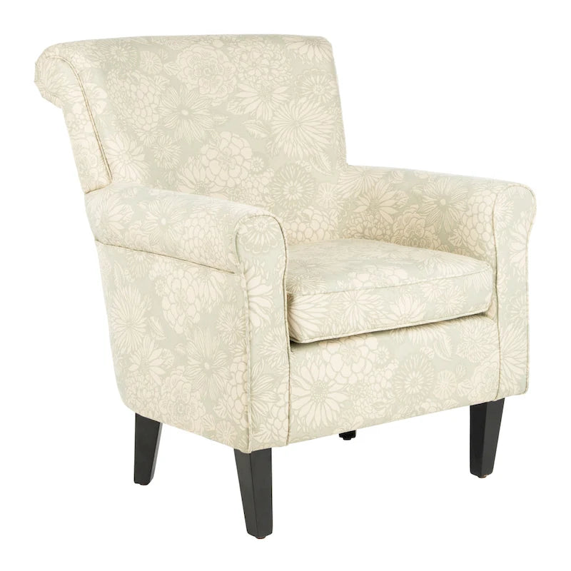 Grey Upholstered Club Chair with Black Wood Legs