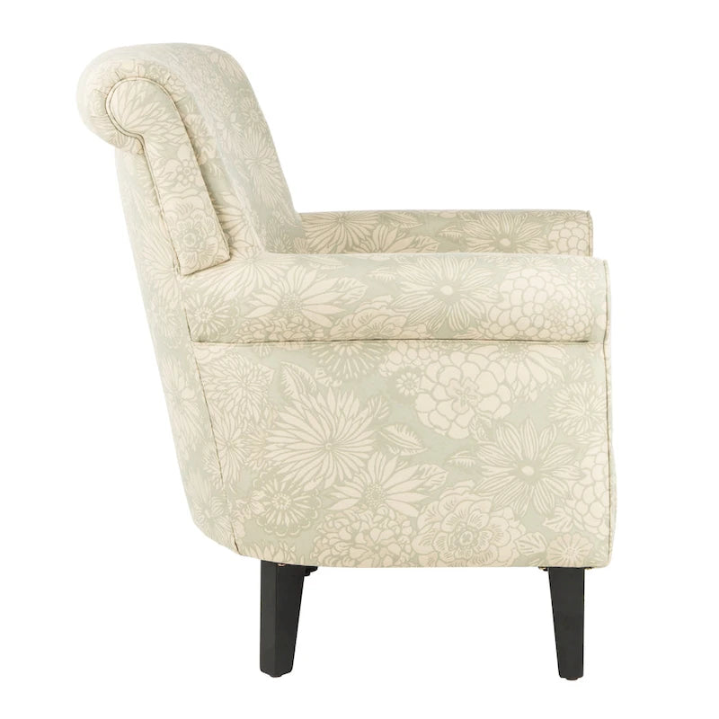 Grey Upholstered Club Chair with Black Wood Legs
