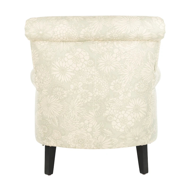 Grey Upholstered Club Chair with Black Wood Legs
