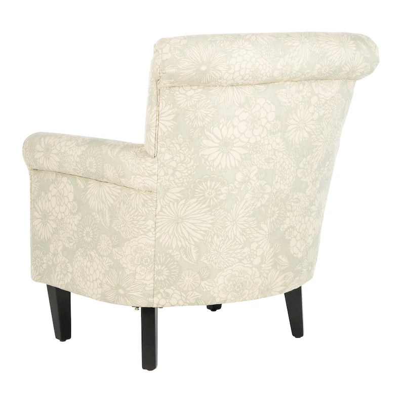 Grey Upholstered Club Chair with Black Wood Legs