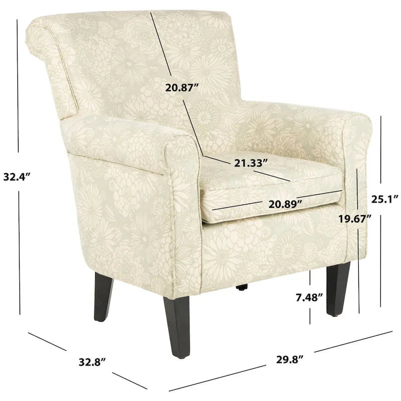 Grey Upholstered Club Chair with Black Wood Legs