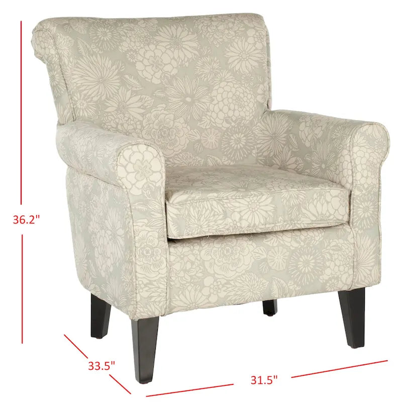 Grey Upholstered Club Chair with Black Wood Legs