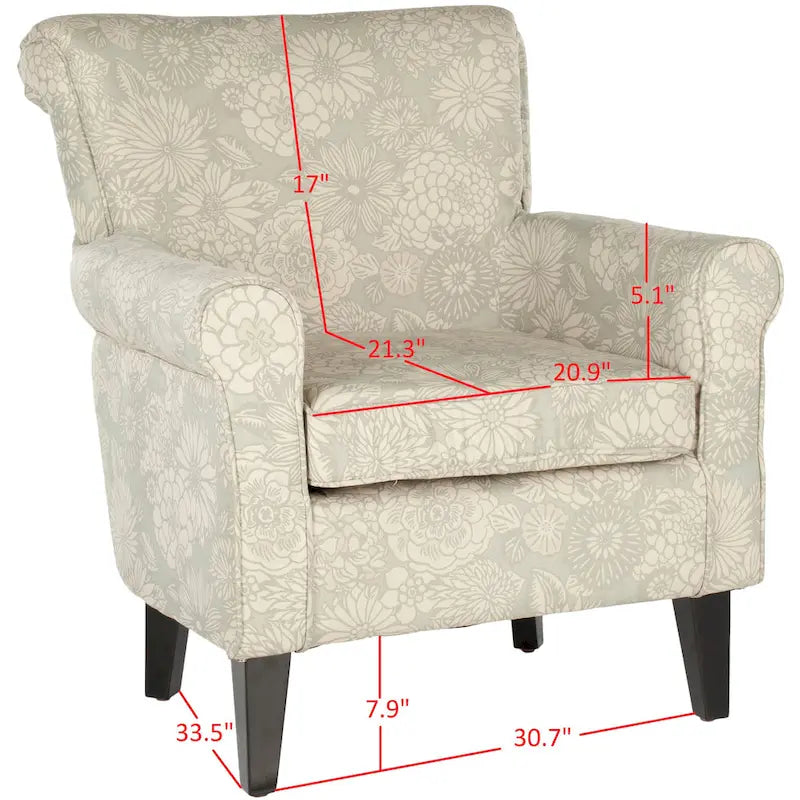 Grey Upholstered Club Chair with Black Wood Legs
