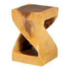 Hand-carved Suar Wood Side Table - Sculptural Accent Table with Twist Design, Modern Boho Style for Living Room or Bedroom