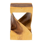 Hand-carved Suar Wood Side Table - Sculptural Accent Table with Twist Design, Modern Boho Style for Living Room or Bedroom