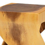 Hand-carved Suar Wood Side Table - Sculptural Accent Table with Twist Design, Modern Boho Style for Living Room or Bedroom