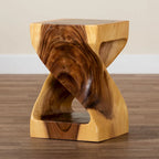 Hand-carved Suar Wood Side Table - Sculptural Accent Table with Twist Design, Modern Boho Style for Living Room or Bedroom