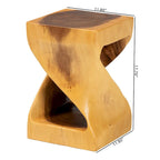 Hand-carved Suar Wood Side Table - Sculptural Accent Table with Twist Design, Modern Boho Style for Living Room or Bedroom