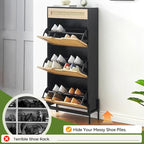 Rattan Shoe Cabinet for Entryway with Flip Drawers
