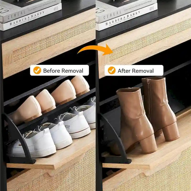 Rattan Shoe Cabinet for Entryway with Flip Drawers