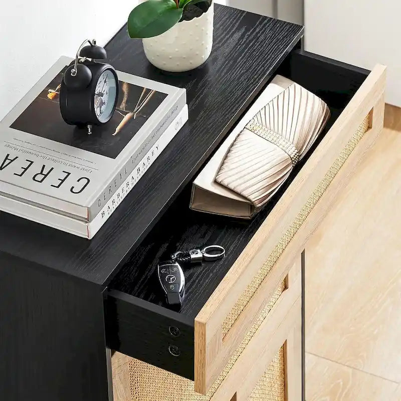 Rattan Shoe Cabinet for Entryway with Flip Drawers