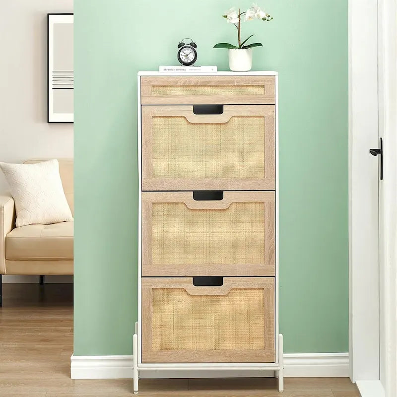 Rattan Shoe Cabinet for Entryway with Flip Drawers