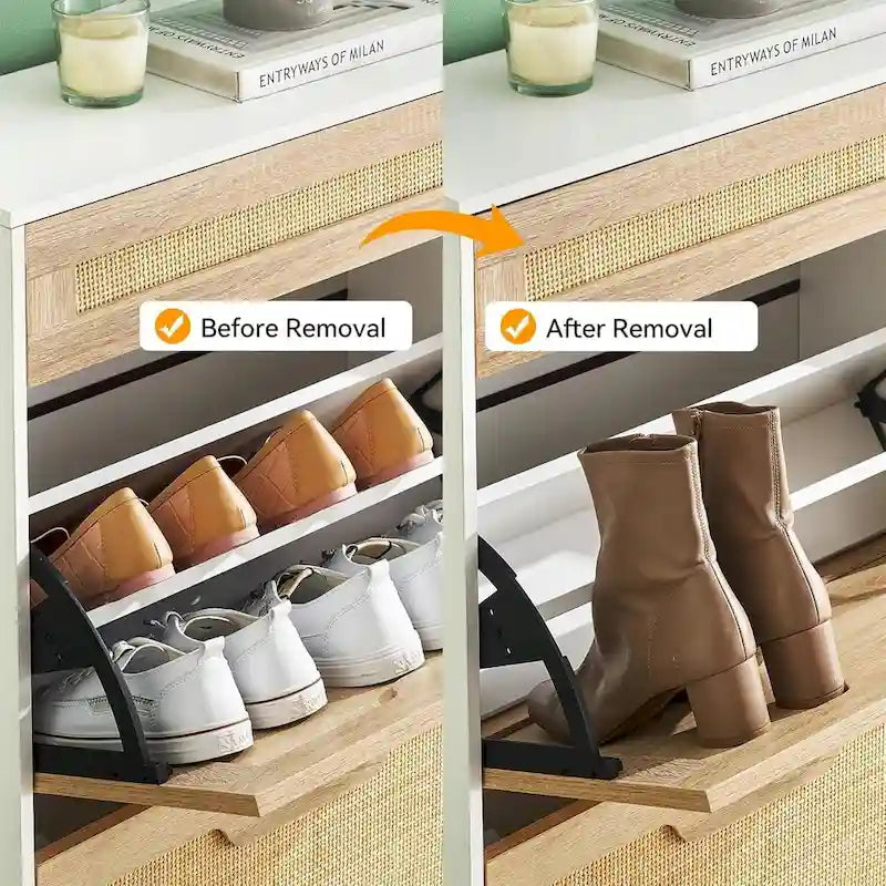 Rattan Shoe Cabinet for Entryway with Flip Drawers