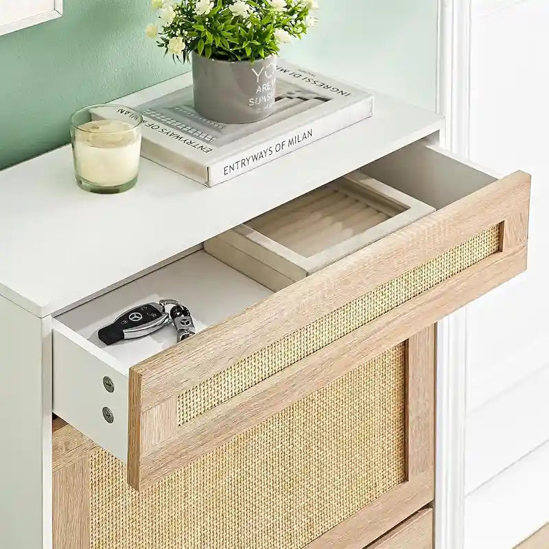Rattan Shoe Cabinet for Entryway with Flip Drawers