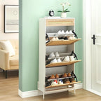 Rattan Shoe Cabinet for Entryway with Flip Drawers
