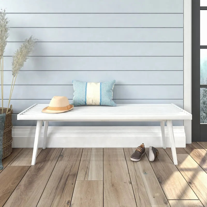 Mid Century Double Wood Entryway Bench - 56.3 L x 16.5 W x 17.5 H