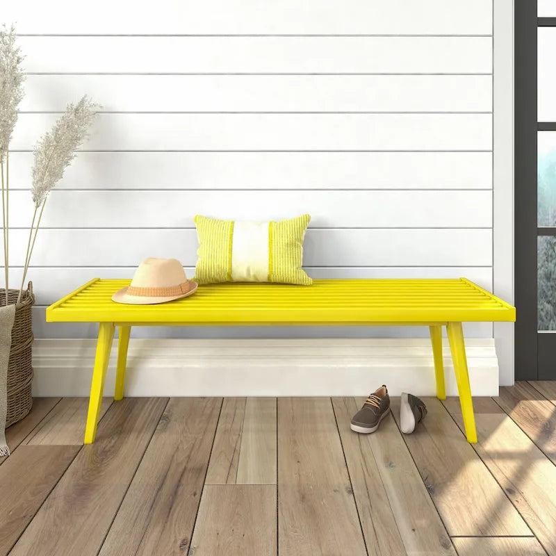Mid Century Double Wood Entryway Bench - 56.3 L x 16.5 W x 17.5 H