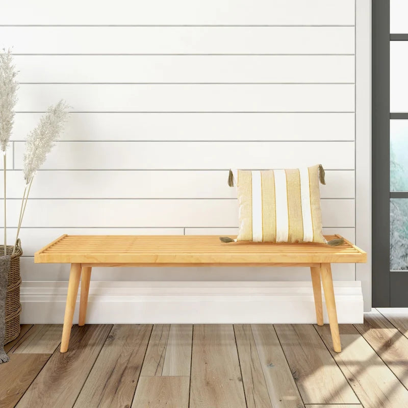 Mid Century Double Wood Entryway Bench - 56.3 L x 16.5 W x 17.5 H