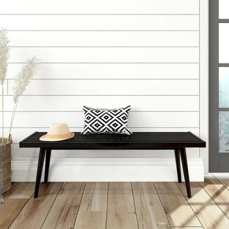 Mid Century Double Wood Entryway Bench - 56.3 L x 16.5 W x 17.5 H
