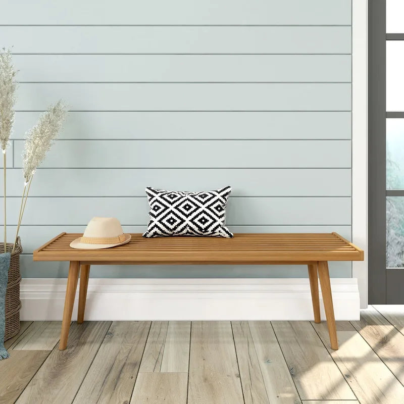 Mid Century Double Wood Entryway Bench - 56.3 L x 16.5 W x 17.5 H