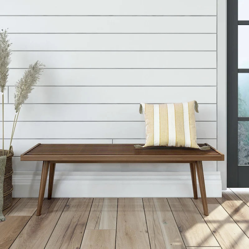 Mid Century Double Wood Entryway Bench - 56.3 L x 16.5 W x 17.5 H