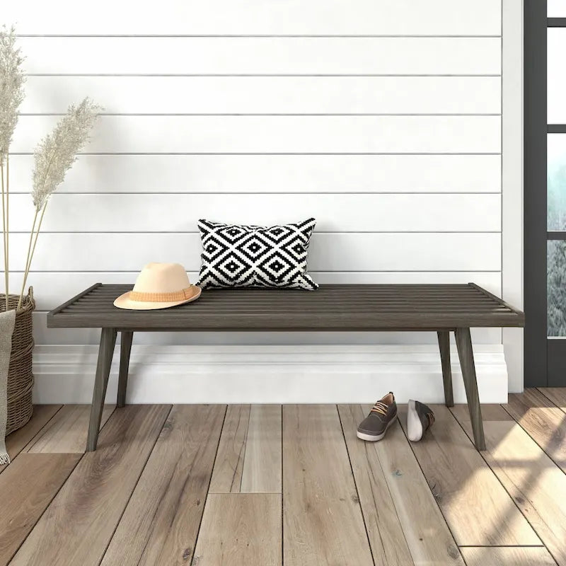 Mid Century Double Wood Entryway Bench - 56.3 L x 16.5 W x 17.5 H