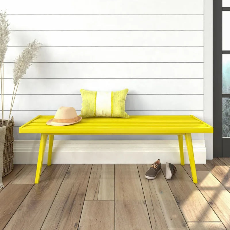 Mid Century Double Wood Entryway Bench - 56.3 L x 16.5 W x 17.5 H