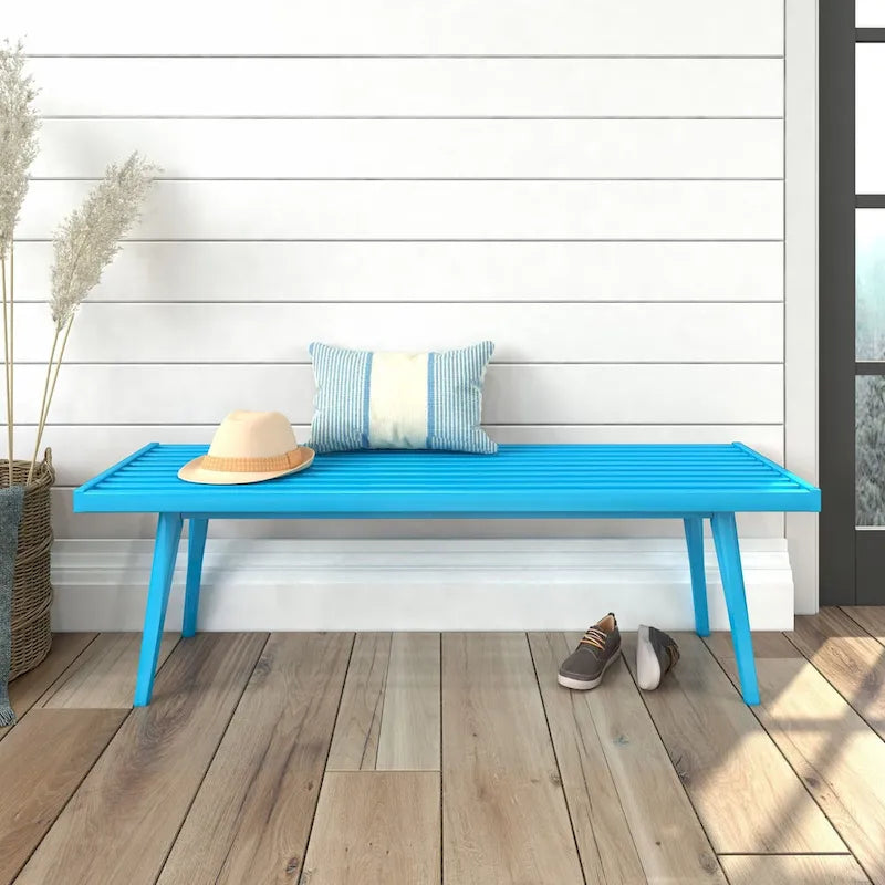 Mid Century Double Wood Entryway Bench - 56.3 L x 16.5 W x 17.5 H