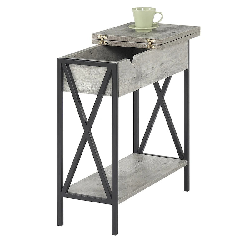 Table d'appoint à plateau relevable avec station de recharge et étagère