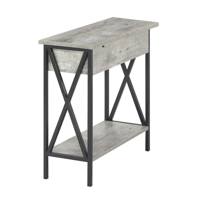 Table d'appoint à plateau relevable avec station de recharge et étagère