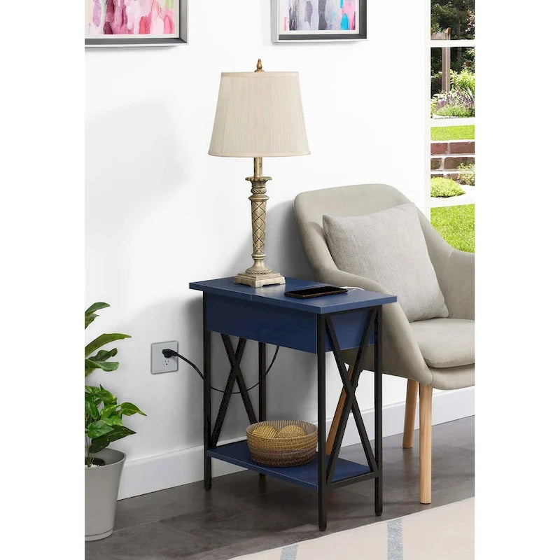 Table d'appoint à plateau relevable avec station de recharge et étagère
