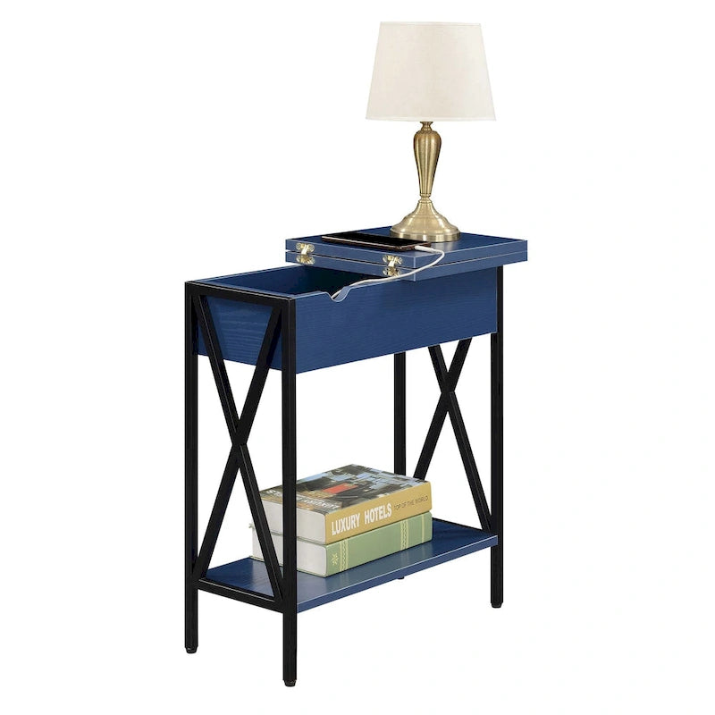 Table d'appoint à plateau relevable avec station de recharge et étagère