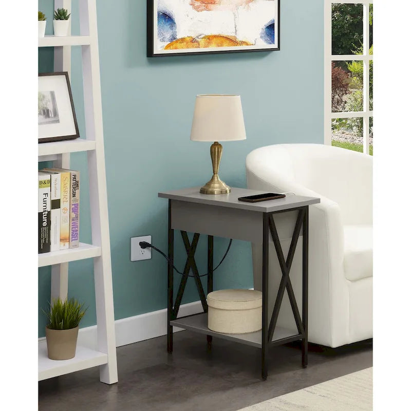 Table d'appoint à plateau relevable avec station de recharge et étagère