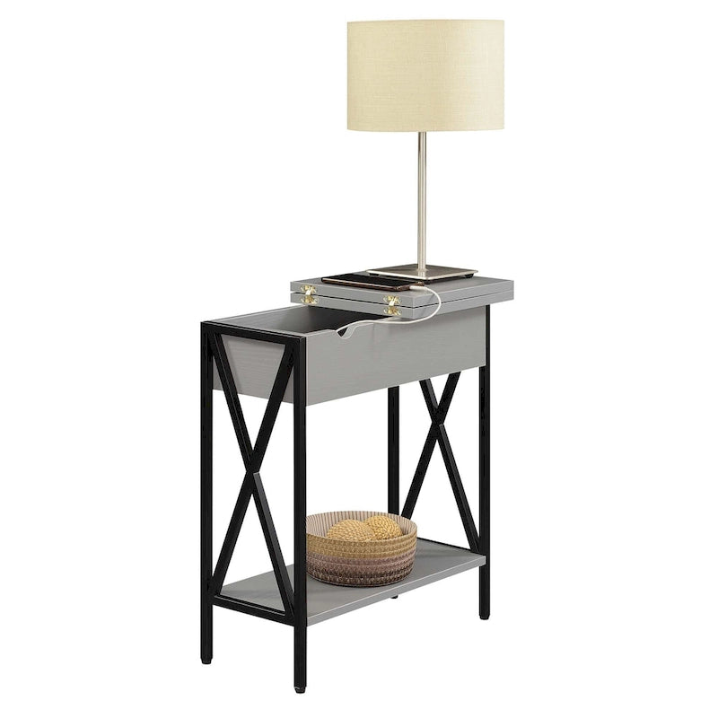 Table d'appoint à plateau relevable avec station de recharge et étagère