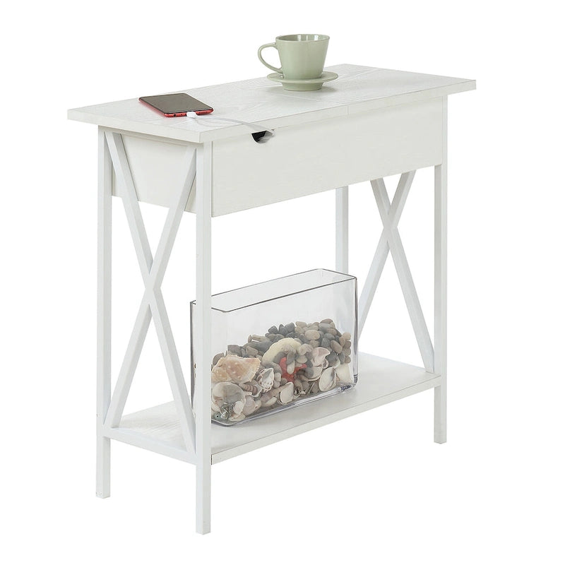 Table d'appoint à plateau relevable avec station de recharge et étagère