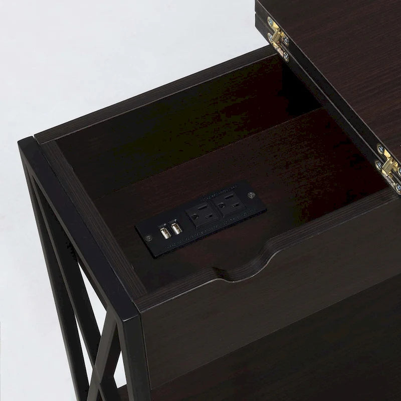 Table d'appoint à plateau relevable avec station de recharge et étagère