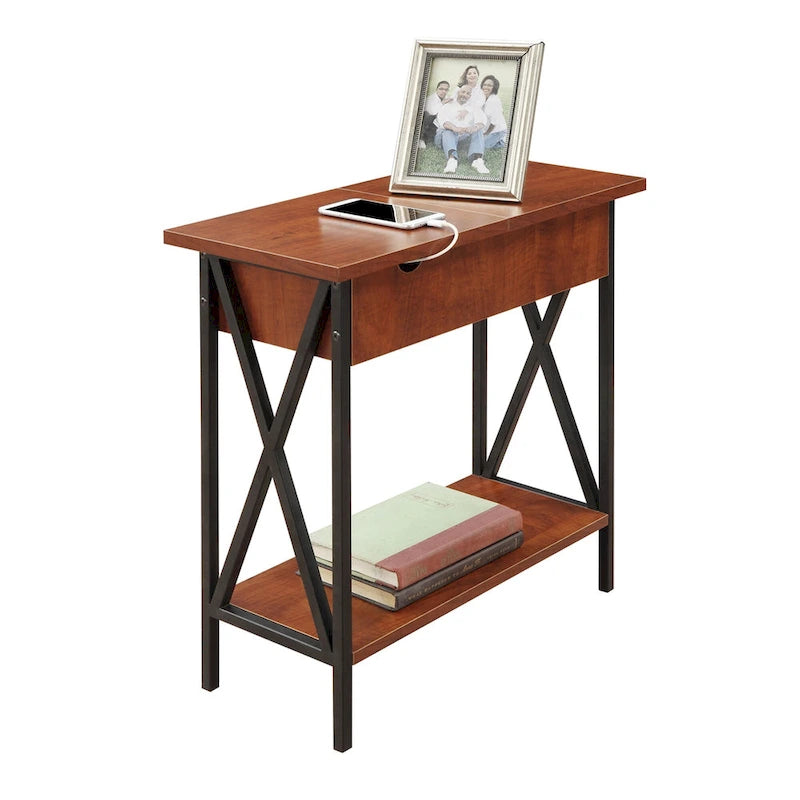 Table d'appoint à plateau relevable avec station de recharge et étagère