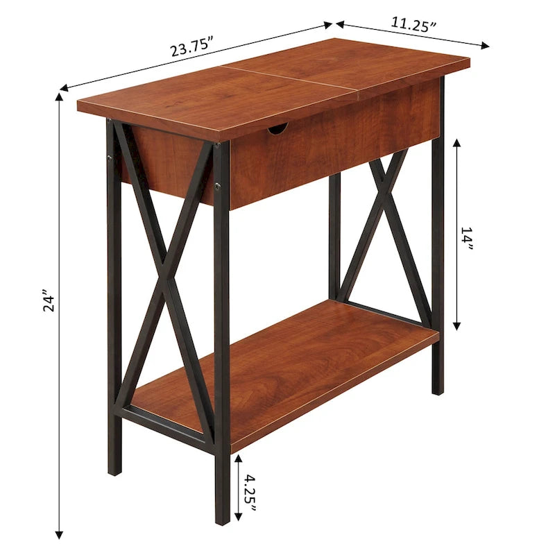 Table d'appoint à plateau relevable avec station de recharge et étagère