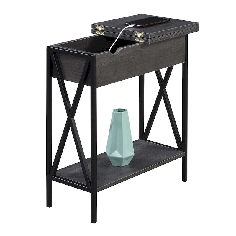 Table d'appoint à plateau relevable avec station de recharge et étagère