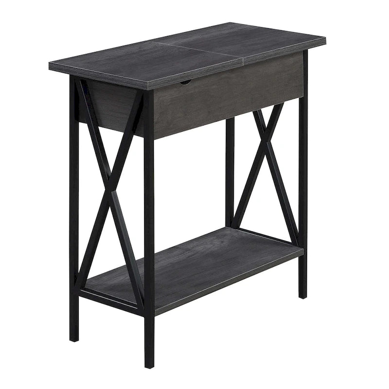 Table d'appoint à plateau relevable avec station de recharge et étagère