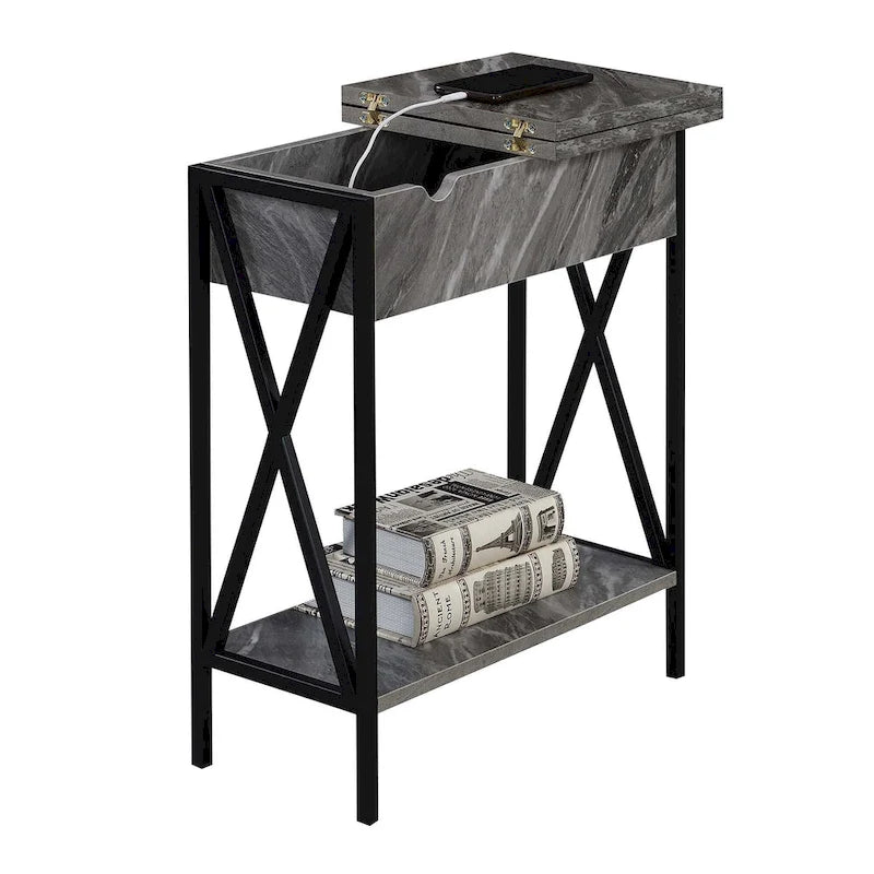 Table d'appoint à plateau relevable avec station de recharge et étagère