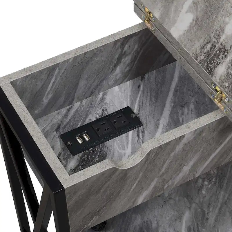 Table d'appoint à plateau relevable avec station de recharge et étagère