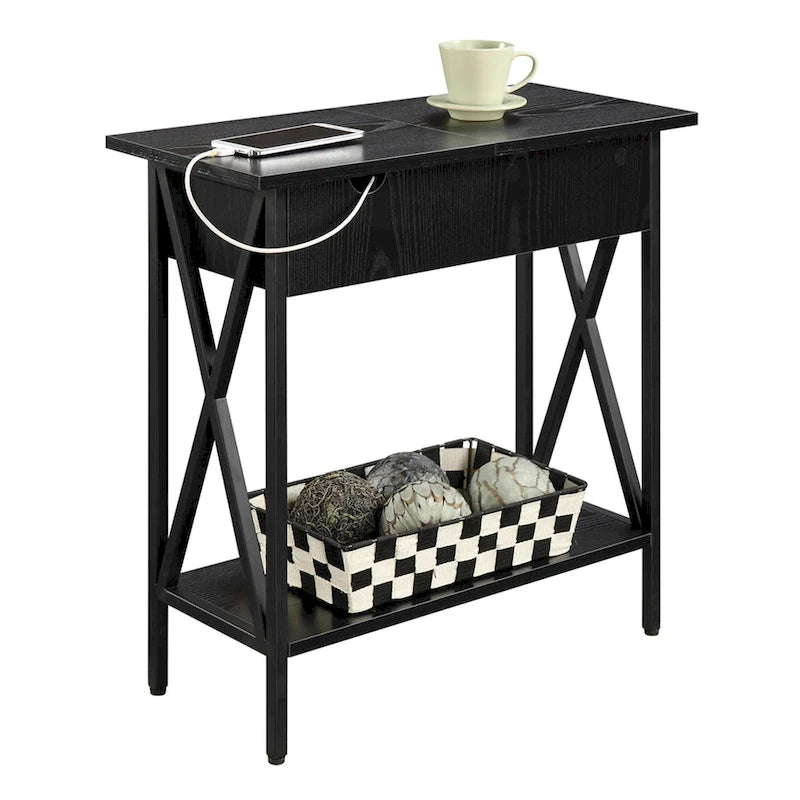 Table d'appoint à plateau relevable avec station de recharge et étagère
