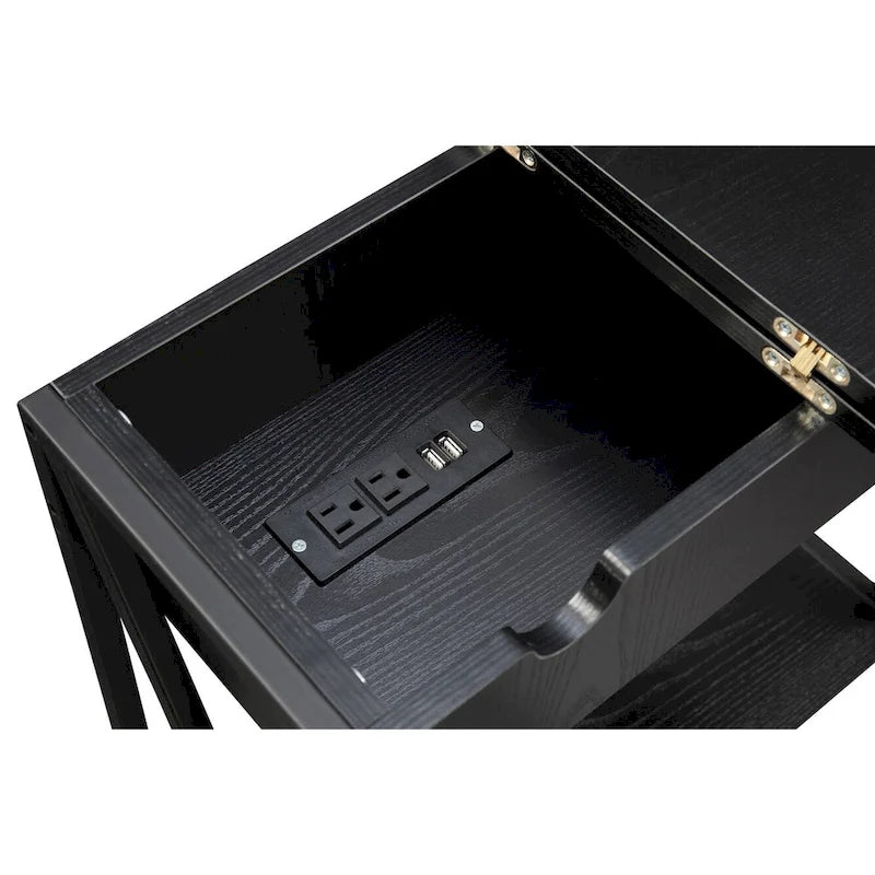 Table d'appoint à plateau relevable avec station de recharge et étagère