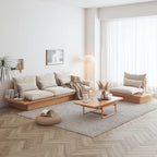 Beige Cotton Linen Sofa with Wood Frame and Storage
